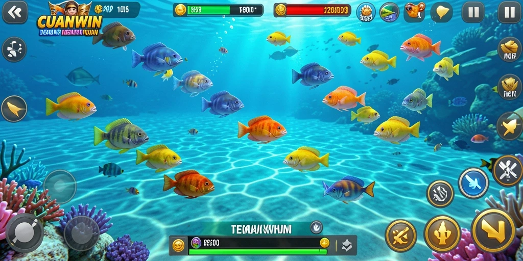 Screenshot menampilkan aksi seru dalam menembak ikan di CUANWIN.