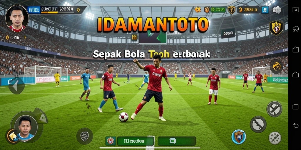 Tampilan gameplay mendebarkan di lapangan sepak bola.