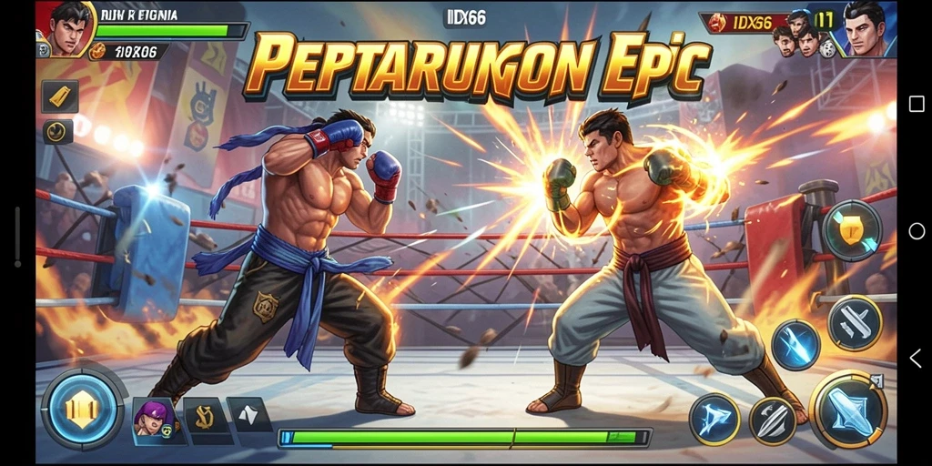 Tampilan seru dari gameplay pertarungan di IDX66 dengan karakter yang kuat.