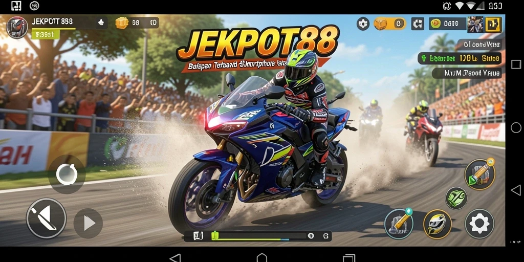 Tampilan menarik dari gameplay balap motor JEKPOT88.