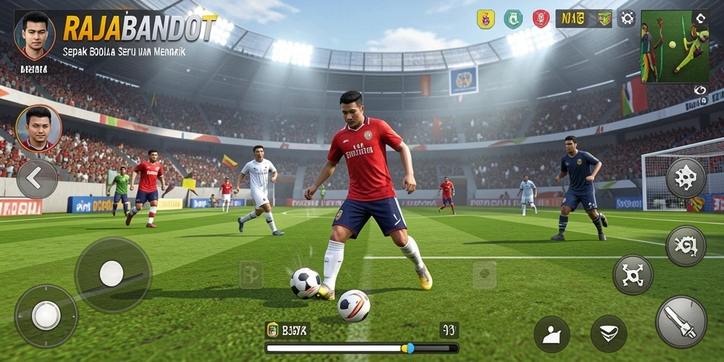 Tampilan gameplay seru di RAJABANDOT dengan pertandingan sepak bola.