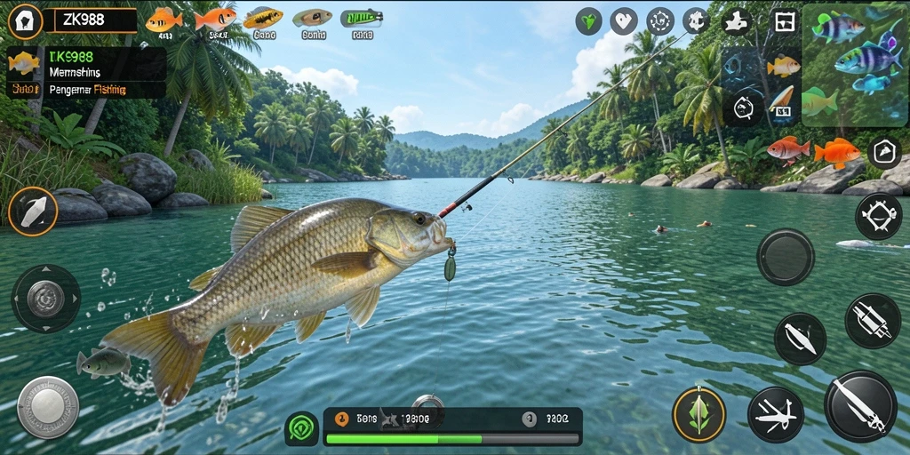 Screenshot ZK988 menampilkan aksi memancing yang seru dan menantang.